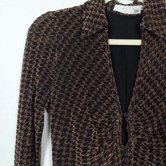 ASTR The Label Nia Copper Houndstooth Long Sleeve Mini Dress Size M