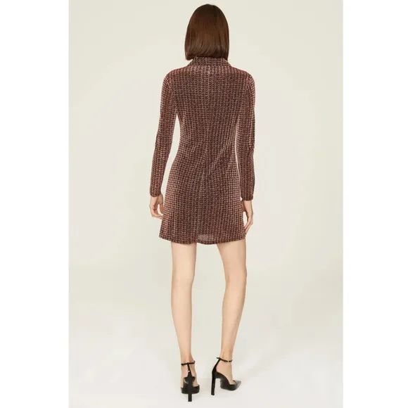 ASTR The Label Nia Copper Houndstooth Long Sleeve Mini Dress Size M