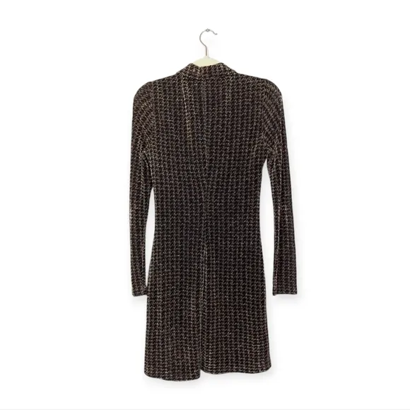 ASTR The Label Nia Copper Houndstooth Long Sleeve Mini Dress Size M