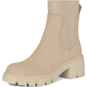 Athlefit Women's Chelsea Boots Nude Suede Ankle Boots Lug Sole Chunky Booties