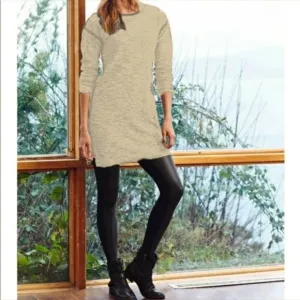 Athleta Heather Marled Retreat Sweater Dress Oatmeal Cream Size Small