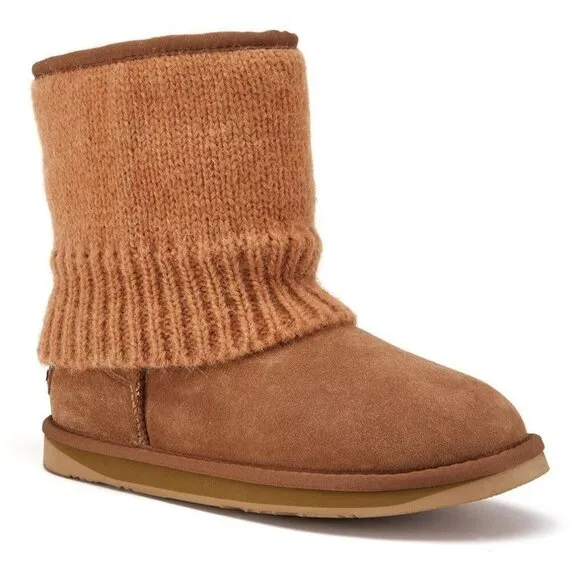 Australia Luxe Boots Women 9 Chestnut Fame Short Suede Brown Knit New