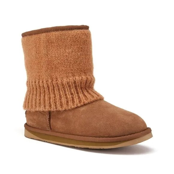 Australia Luxe Boots Women 9 Chestnut Fame Short Suede Brown Knit New