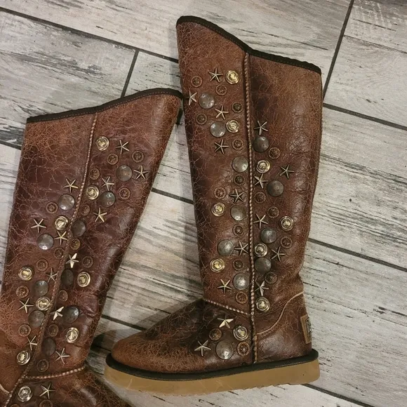Australia Luxe Collective brown sheepskin Studded Knee-High Boots Women's 5