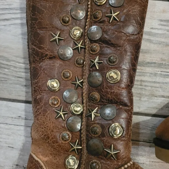 Australia Luxe Collective brown sheepskin Studded Knee-High Boots Women's 5
