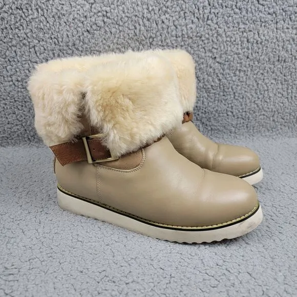 Australia Luxe Collective Sheepskin Beige Boots Womens 7 Buckle Cozy Winter