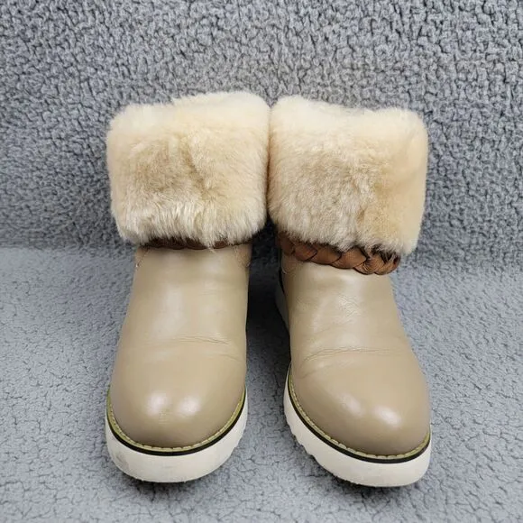 Australia Luxe Collective Sheepskin Beige Boots Womens 7 Buckle Cozy Winter