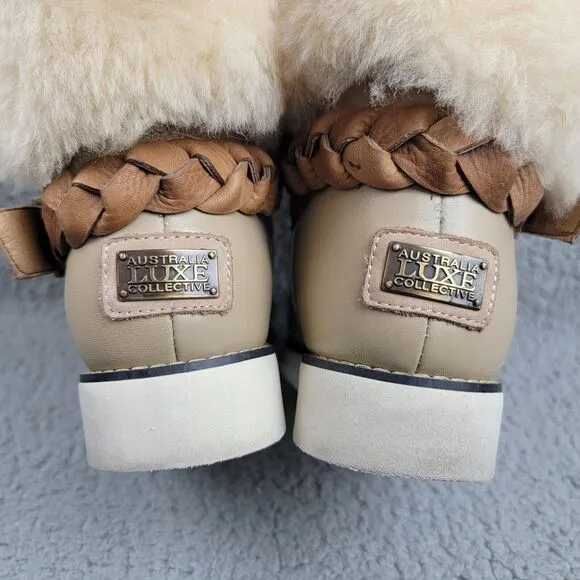 Australia Luxe Collective Sheepskin Beige Boots Womens 7 Buckle Cozy Winter