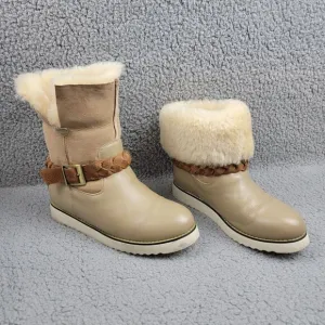 Australia Luxe Collective Sheepskin Beige Boots Womens 7 Buckle Cozy Winter