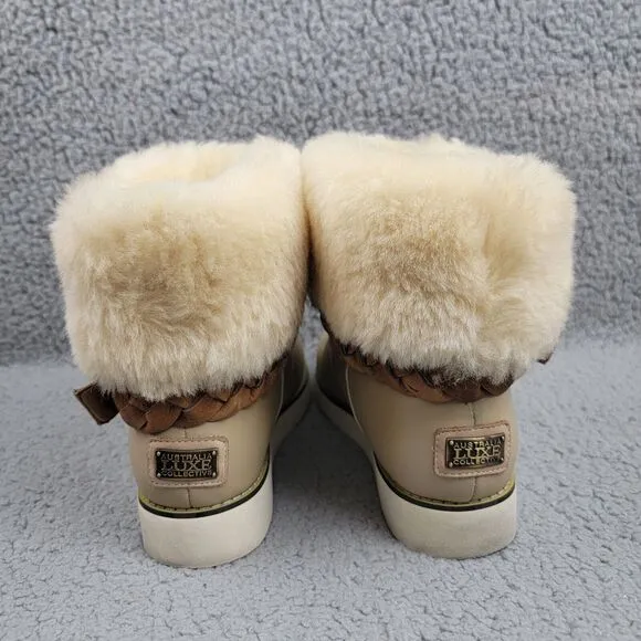 Australia Luxe Collective Sheepskin Beige Boots Womens 7 Buckle Cozy Winter
