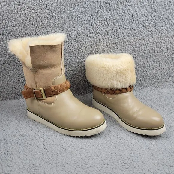 Australia Luxe Collective Sheepskin Beige Boots Womens 7 Buckle Cozy Winter