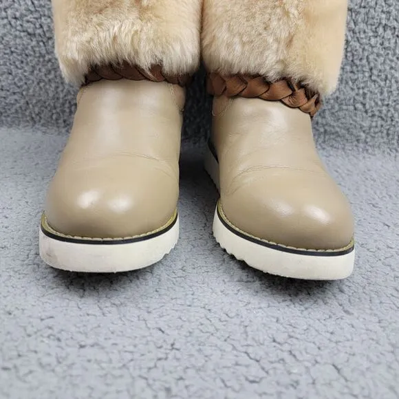 Australia Luxe Collective Sheepskin Beige Boots Womens 7 Buckle Cozy Winter