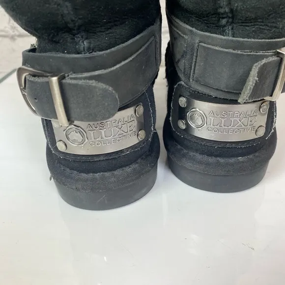 Australia Luxe Collective Womens Dita Short Boots Genuine Sheepskin Black Size 5