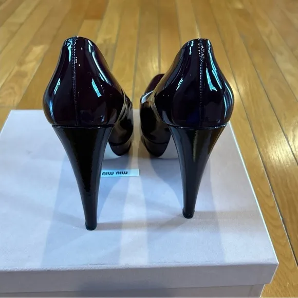 Authentic Miu Miu Dark Red Patent Platform Pumps Heels Shoes Sz 40 US 10