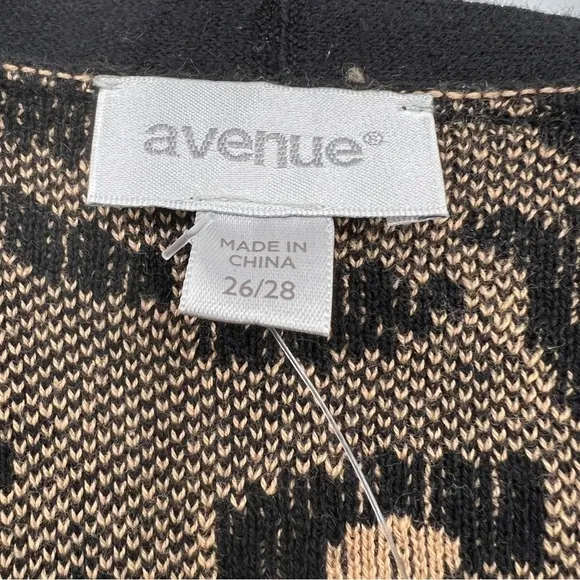 Avenue Leopard Print Black Long Sleeves Pocketed Open Drape Cardigan Nwt