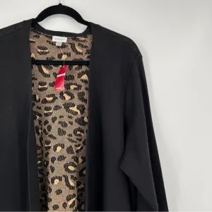 Avenue Leopard Print Black Long Sleeves Pocketed Open Drape Cardigan Nwt