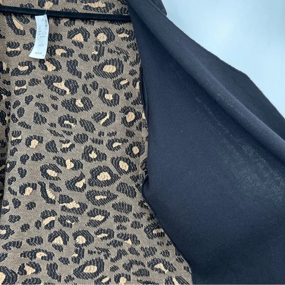 Avenue Leopard Print Black Long Sleeves Pocketed Open Drape Cardigan Nwt