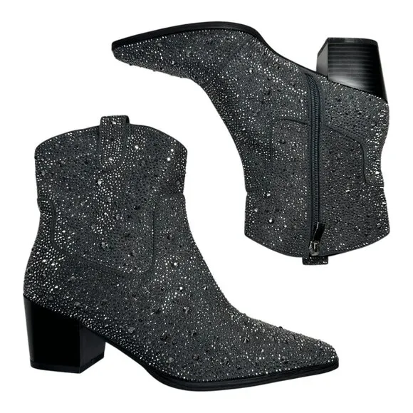 Azalea Wang Women's Black Rhinestones Ankle Boot Sz: 7.5