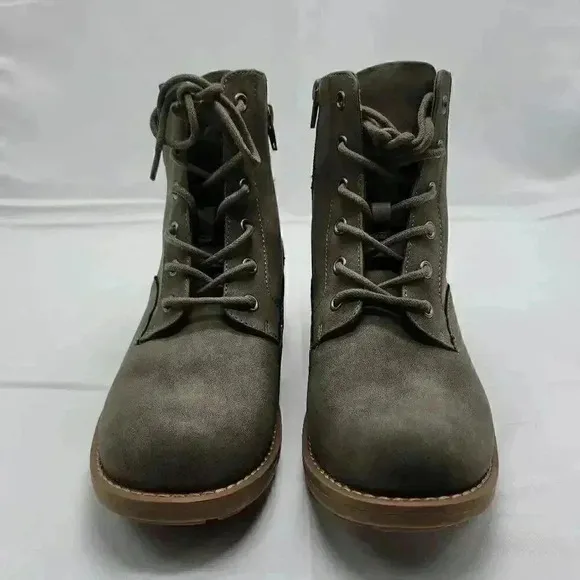 B-52 By Bull Boxer Womens Lace Up Side Zip Textile Heeled Short Boots Green Sz 8