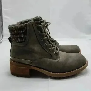 B-52 By Bull Boxer Womens Lace Up Side Zip Textile Heeled Short Boots Green Sz 8
