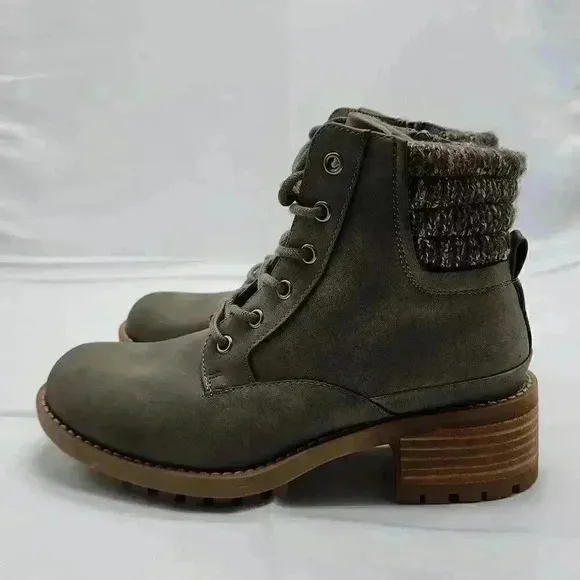 B-52 By Bull Boxer Womens Lace Up Side Zip Textile Heeled Short Boots Green Sz 8
