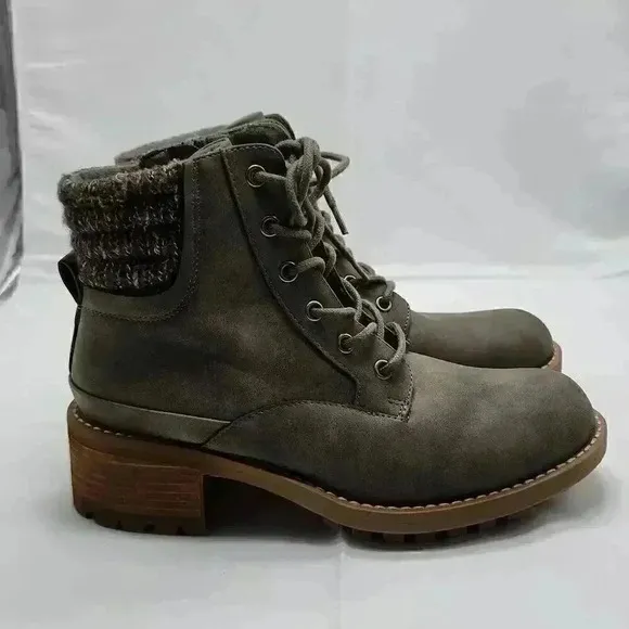 B-52 By Bull Boxer Womens Lace Up Side Zip Textile Heeled Short Boots Green Sz 8