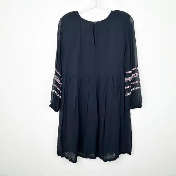 BA&amp;SH | Black Embroidered 3/4 Sheer Sleeve Colombe Lady Shift Dress Sz. 2