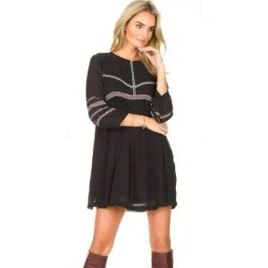 BA&amp;SH | Black Embroidered 3/4 Sheer Sleeve Colombe Lady Shift Dress Sz. 2