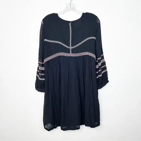 BA&amp;SH | Black Embroidered 3/4 Sheer Sleeve Colombe Lady Shift Dress Sz. 2
