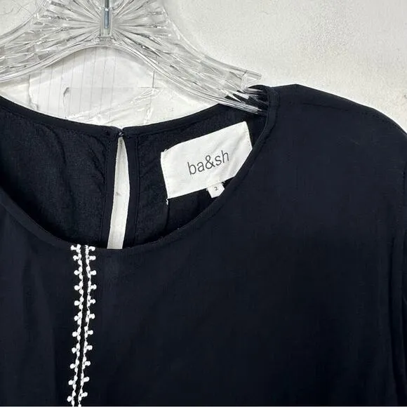 BA&amp;SH | Black Embroidered 3/4 Sheer Sleeve Colombe Lady Shift Dress Sz. 2