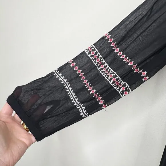 BA&amp;SH | Black Embroidered 3/4 Sheer Sleeve Colombe Lady Shift Dress Sz. 2