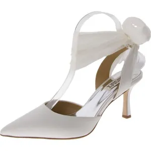 Badgley Mischka Womens Blaze White Satin Ankle Wrap Slingback Heels Shoes New