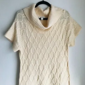 Banana Republic Cream Merino Wool Cable Knit Turtle Sweater Dress Size Large