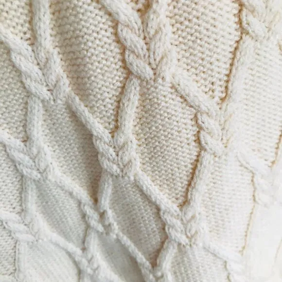 Banana Republic Cream Merino Wool Cable Knit Turtle Sweater Dress Size Large