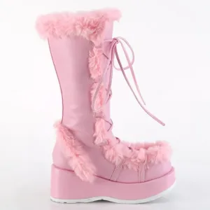 Barbiecore Barbie Platform Faux Fur Trim Lace Up Boots