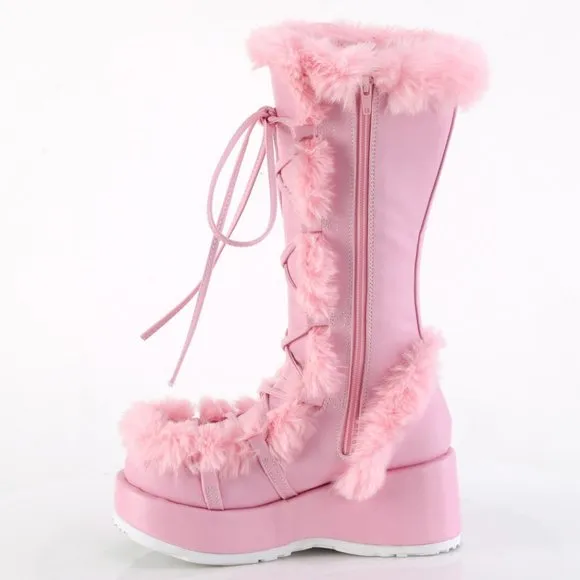 Barbiecore Barbie Platform Faux Fur Trim Lace Up Boots
