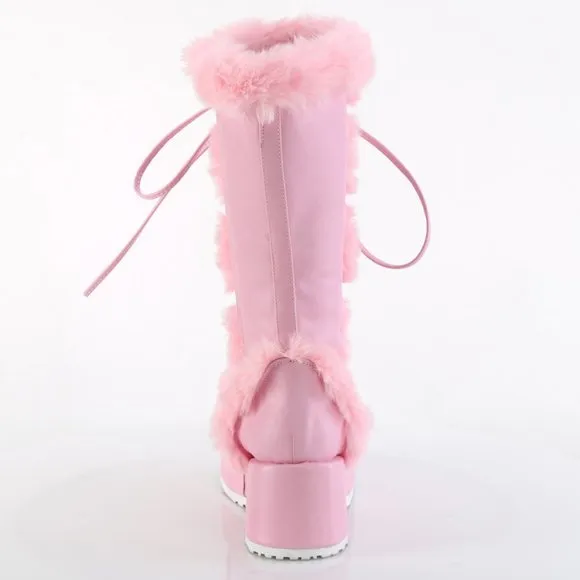 Barbiecore Barbie Platform Faux Fur Trim Lace Up Boots