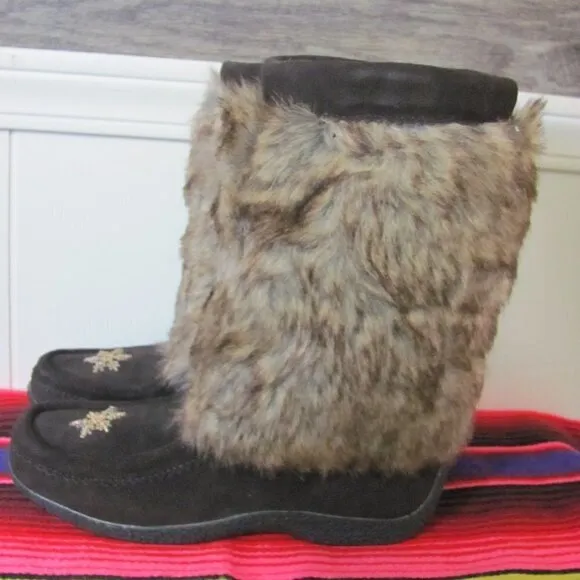 BARBO BOOTS LADIES FAUX SUEDE &amp; FAUX FUR BOOT RED &amp; BLACK