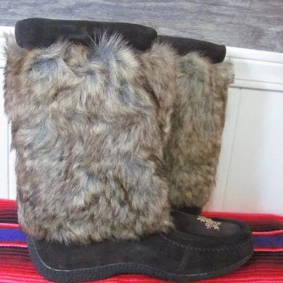 BARBO BOOTS LADIES FAUX SUEDE &amp; FAUX FUR BOOT RED &amp; BLACK