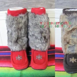 BARBO BOOTS LADIES FAUX SUEDE &amp; FAUX FUR BOOT RED &amp; BLACK