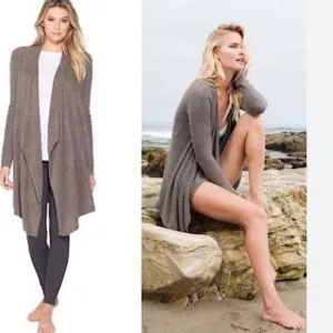 Barefoot Dreams Bamboo Chic Lite Calypso Wrap Cardigan Taupe Size S/M