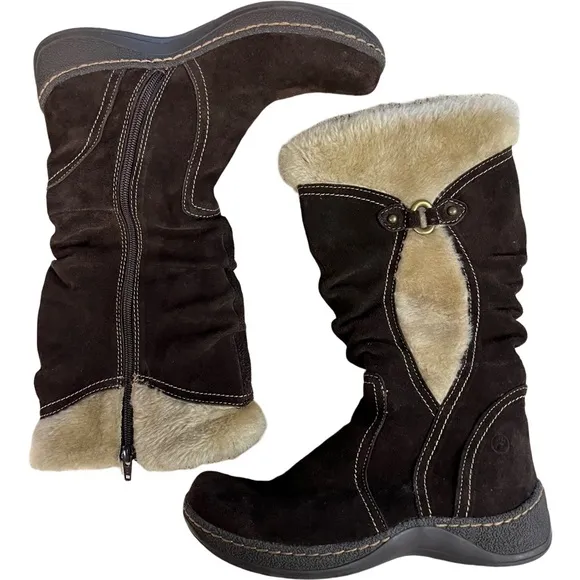 BareTraps Ellery Brown Suede Leather Vegan Faux Fur Lining Full-zip Winter Boots