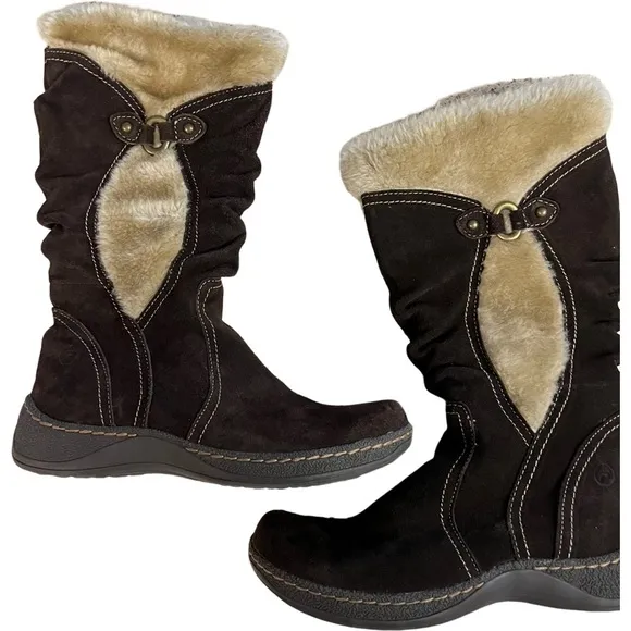 BareTraps Ellery Brown Suede Leather Vegan Faux Fur Lining Full-zip Winter Boots