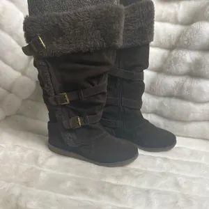 Bare Traps leather suede Brown knee high boots with faux fur lining size7.5M