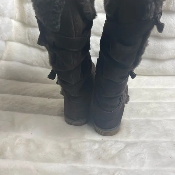 Bare Traps leather suede Brown knee high boots with faux fur lining size7.5M