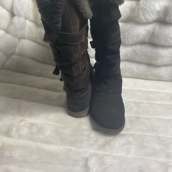 Bare Traps leather suede Brown knee high boots with faux fur lining size7.5M