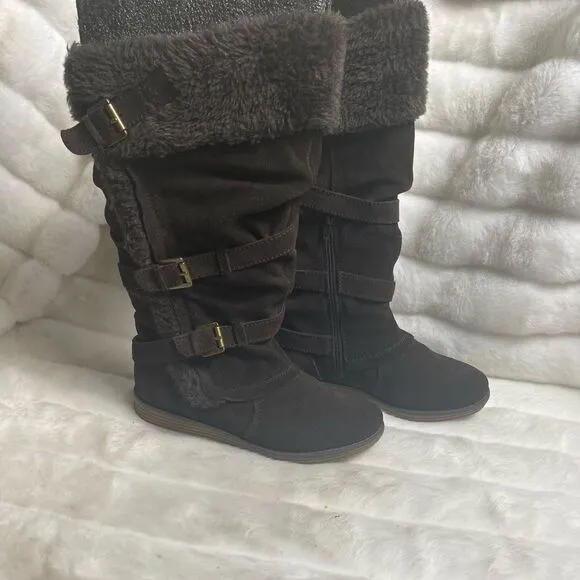 Bare Traps leather suede Brown knee high boots with faux fur lining size7.5M