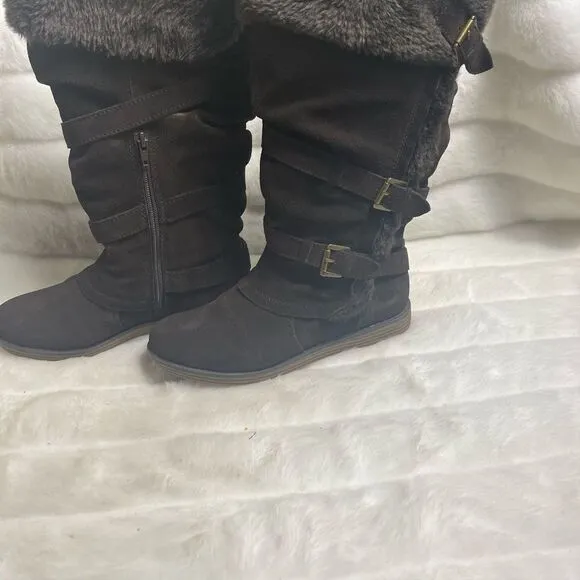 Bare Traps leather suede Brown knee high boots with faux fur lining size7.5M