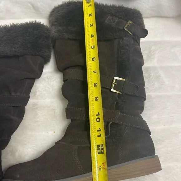 Bare Traps leather suede Brown knee high boots with faux fur lining size7.5M