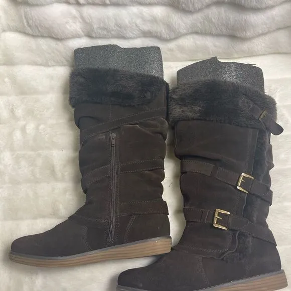 Bare Traps leather suede Brown knee high boots with faux fur lining size7.5M